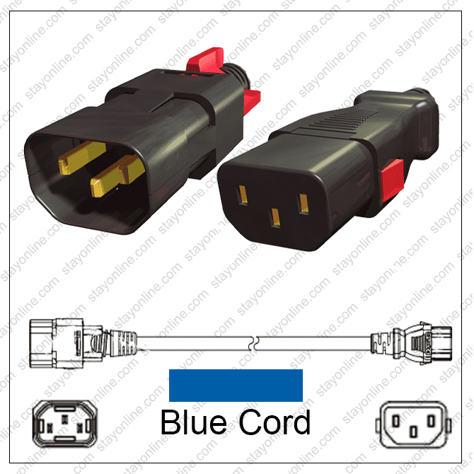 3ft 3in Universal Wire IEC C14 to Locking IEC C13 Auto-Lock 1M