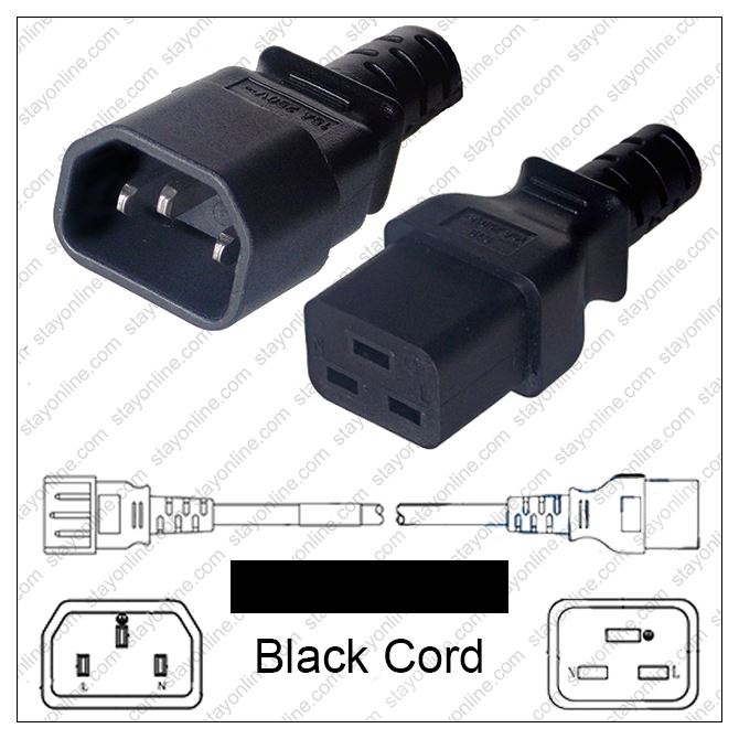 Black Mains Power Cord Free End Pack of 2 IEC 60320 C13 17521 10 B1 16 AWG 3 m 13 A 125 VAC 17521 10 B1 