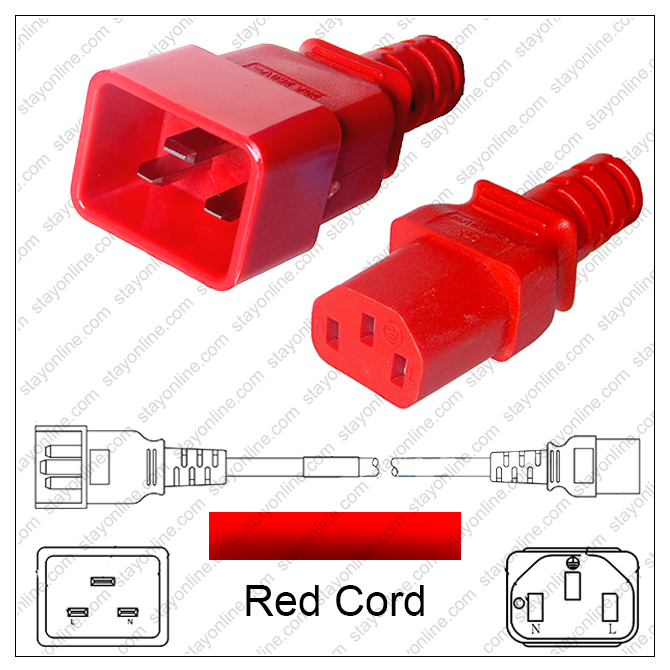 14/3 SJT Red 15A C20 to C13 2 Foot 250V 