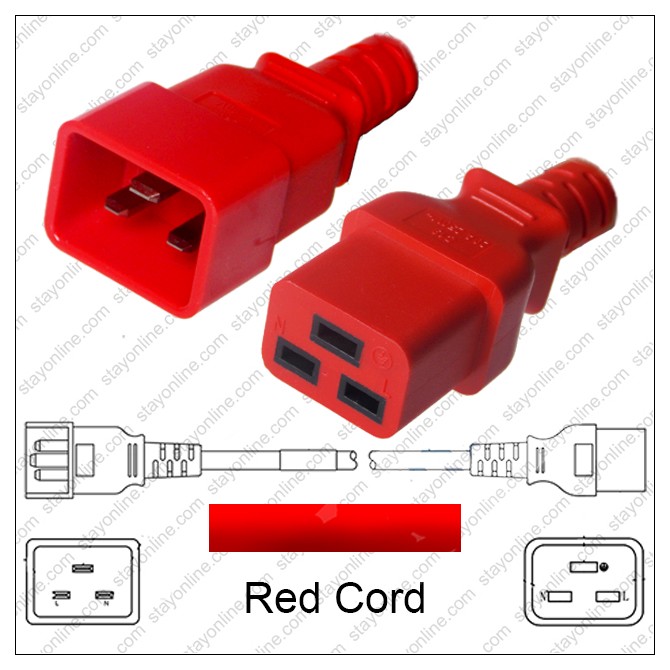Boost dinosaurus Terugroepen IEC320 C20 Male Plug to C19 Connector 0.6 meters / 2 feet 20a/250v 12/3 SJT  Red - Power Cord