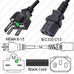 14/3 AWG NEMA 5-15P to C13 Power Cord 6 Foot Iron Box Part # IBX-4910-06 15A/125V Black 