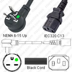 14/3 AWG NEMA 5-15P to C13 Power Cord 6 Foot Iron Box Part # IBX-4910-06 15A/125V Black 