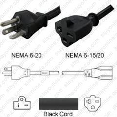 NEMA 6-15P to 6-20R Plug Adapter 15A/250V 10 Foot 14 AWG IBX-5857-10M